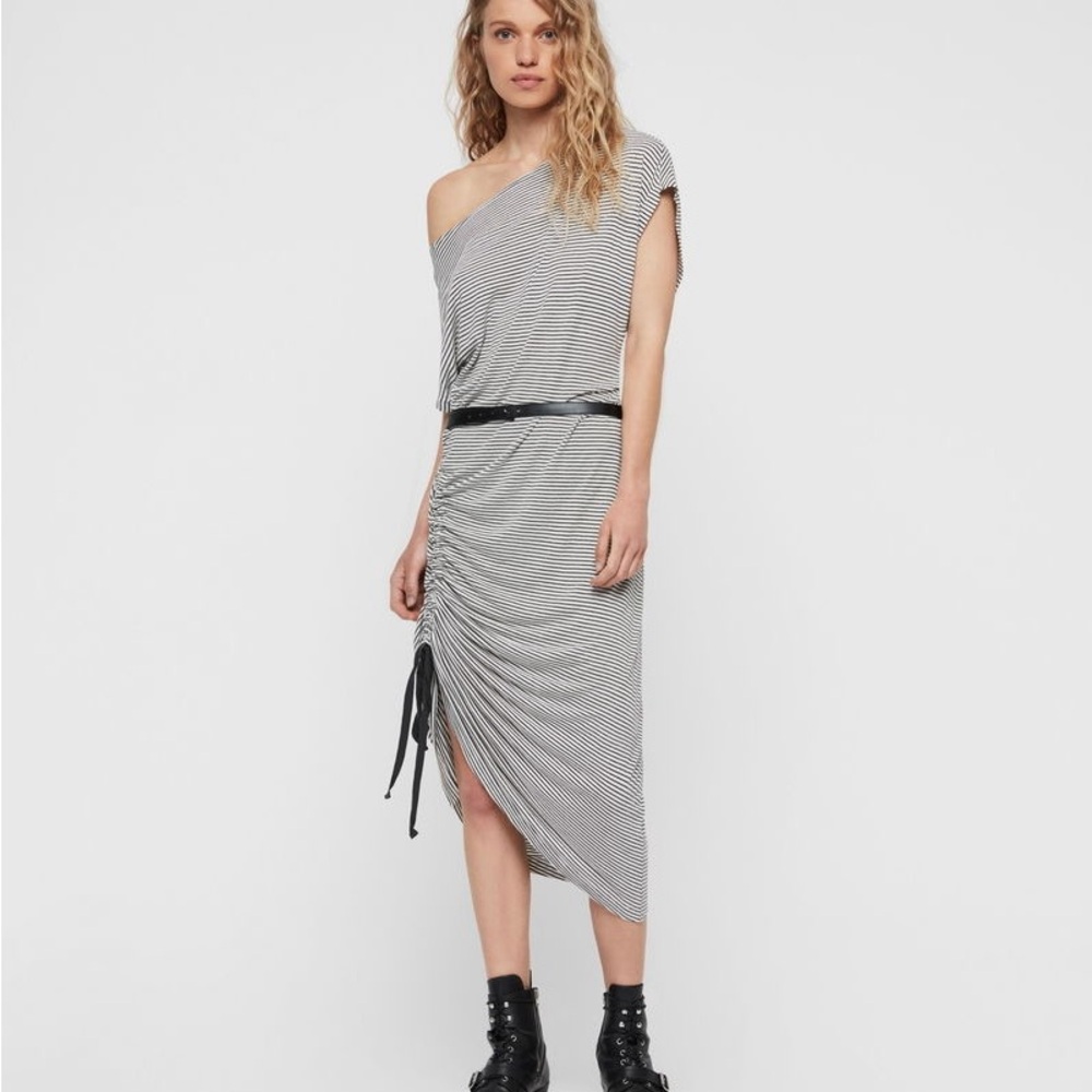 EUC All Saints One Shoulder Striped Dress -
